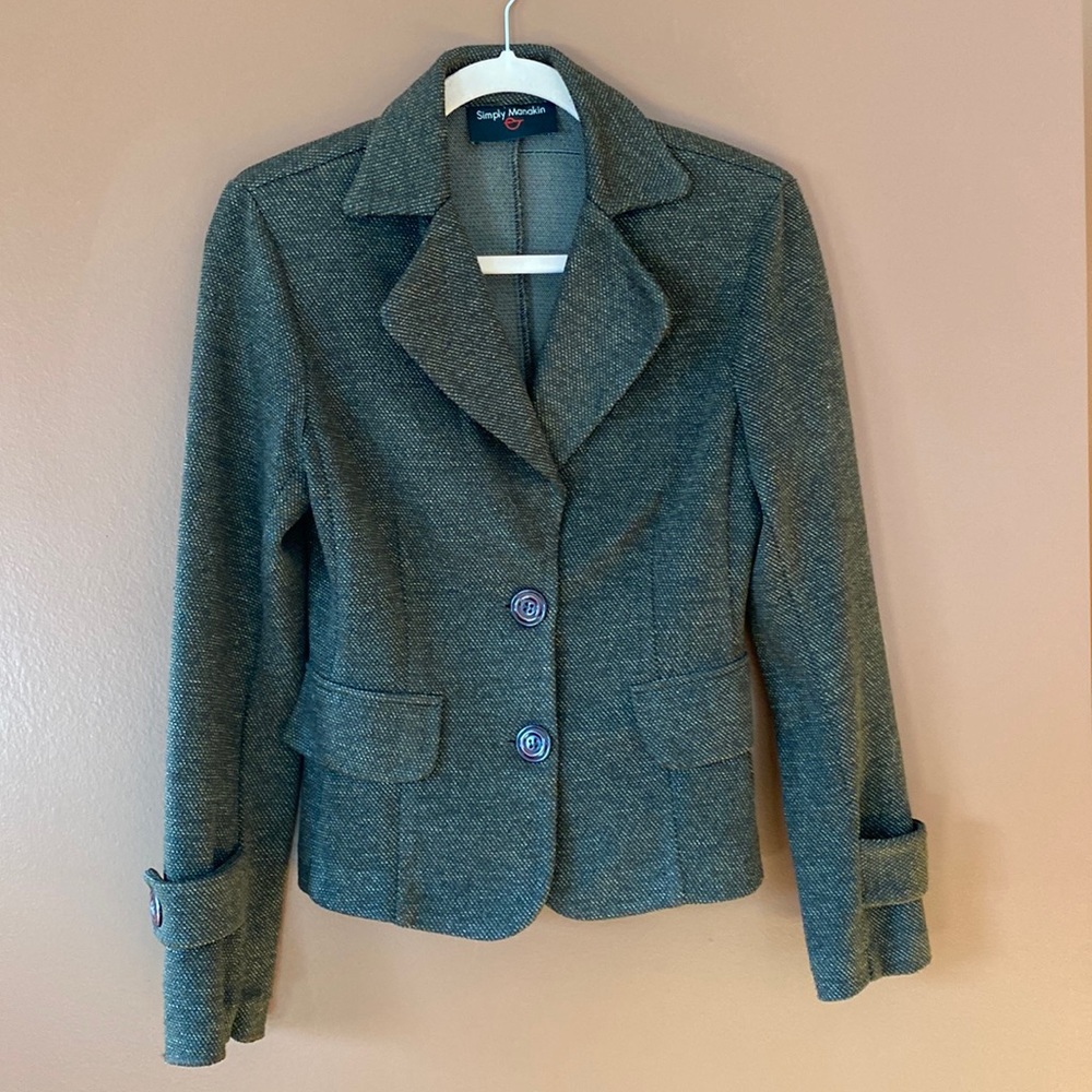 Simply Manakin ladies blazer in size medium, beautiful brown tweed fabric.